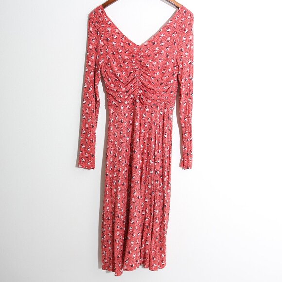 Boden Georgia Floral Midi Dress Jersey Faux Wrap Ruched Red Surplice V-Neck 8L - Picture 8 of 15